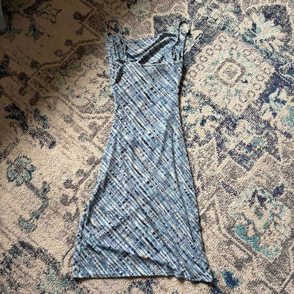 Arden B Vintage 90s Blue White Cowl Neck Midi Dress Adjustable Straps Small - Picture 6 of 6